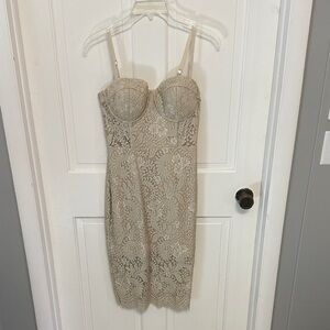 bebe Beige Lace Midi Dress